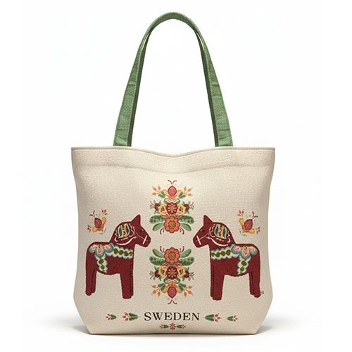 Väska m. dragkedja Dalahäst kurbits, m. bälg 46 x 42 cm