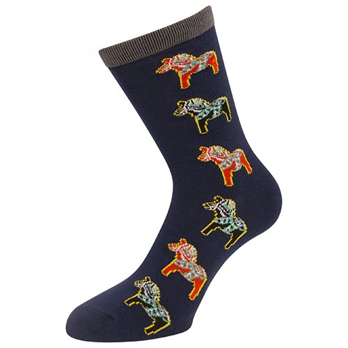 Strumpor Dalahästar, blå, strl. 39-44