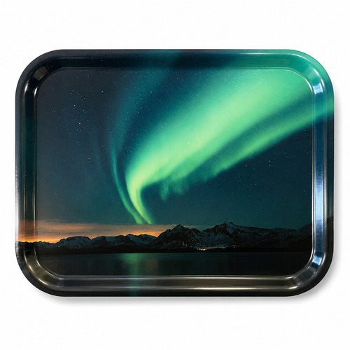 Bricka 27x20 cm, Northern Lights, vit/färgtryck