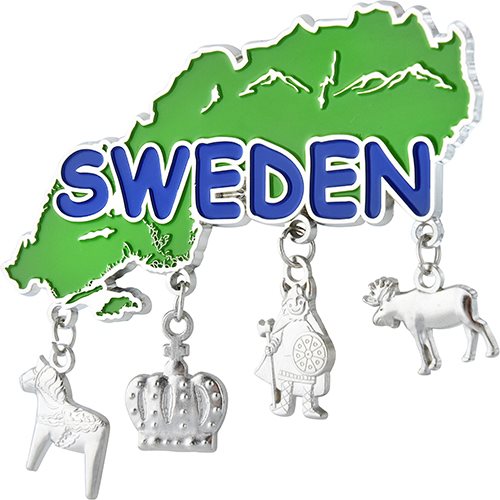 Magnet Sweden-karta D-häst/Krona/Viking/Älg