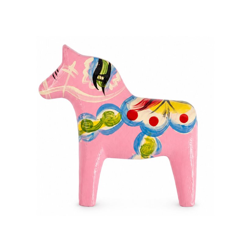 Magnet, Dalahäst, rosa, handmålad, trä, 55 mm
