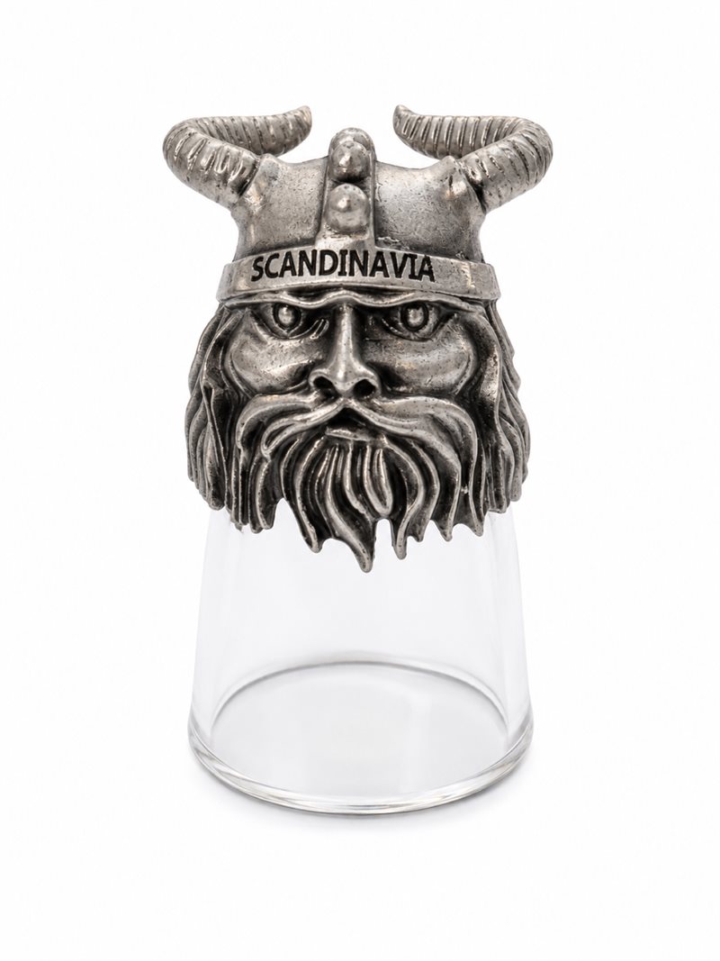 Shotglas med vikingahuvud, Scandinavia, poly