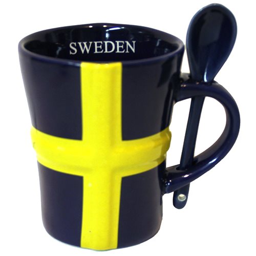 Blågul Sverigemugg m sked, 10.5cm