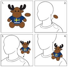 Älg med sverigetröja, shoulder buddy, 12 cm