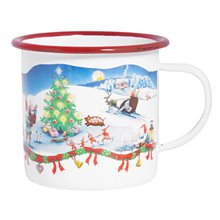 Emaljmugg Jul, tomtar, julgran